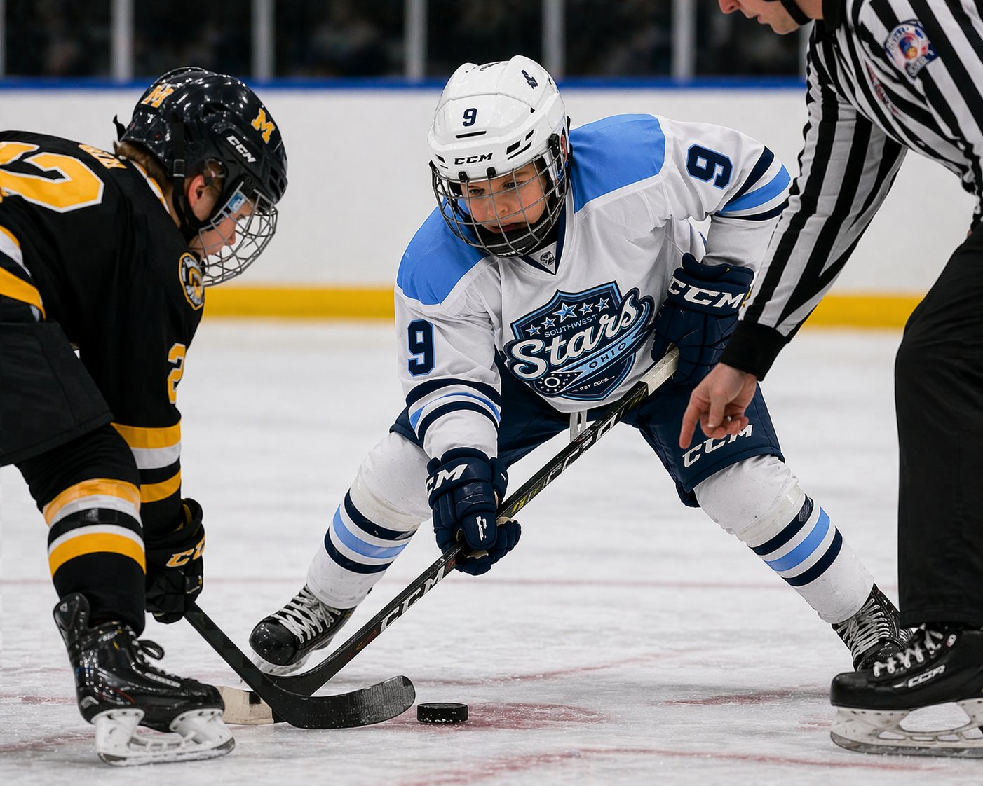 Stars player at faceoff